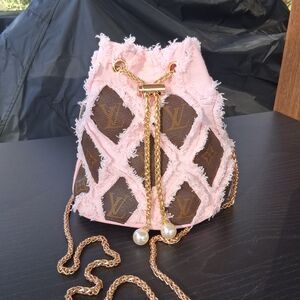 Pink and Brown Designer Bucket Bag